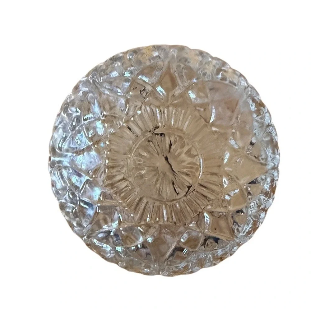 Vintage Clear Glass Leaf & Vine Pattern‎ Round Bowl retro 4in x 2in candy dish